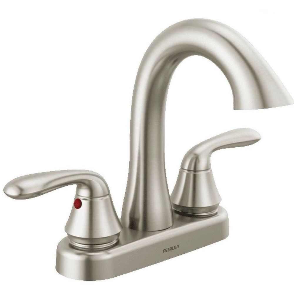 Peerless Two Handle 4" Centerset Bathroom Sink Faucet Brushed Nickel Arc Spout